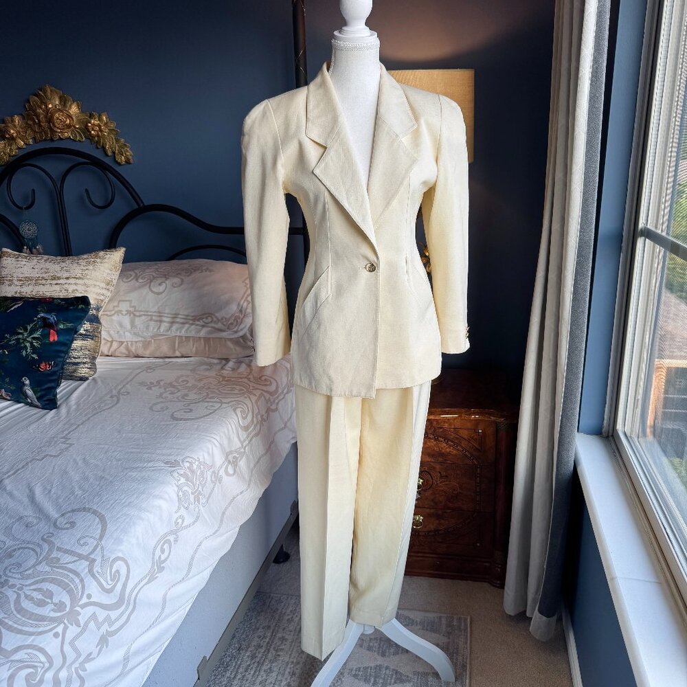 Vintage 90s Mr Jax Cream With Gold Buttons Pantsuit